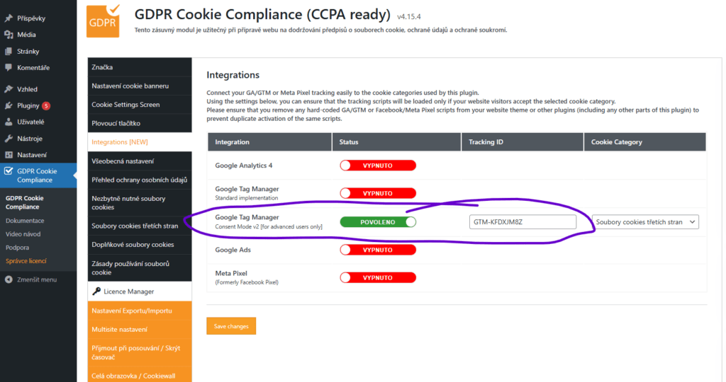 plugin jako je GDPR Cookie Compliance